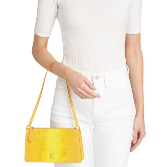 NWT Burberry TB Monogram Lizard Embossed Leather Pouch Shoulder Bag Lemon - Picture 3 of 12